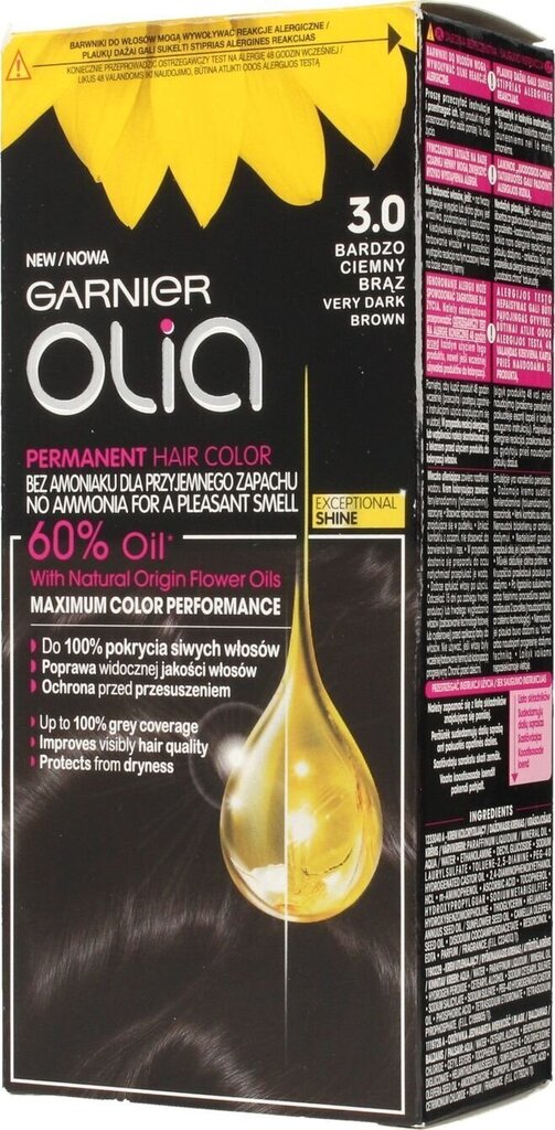 Õlipõhine kauapüsiv juuksevärv ammoniaagivaba Garnier Olia 3.0 Very Dark Brown цена и информация | Juuksevärvid | kaup24.ee