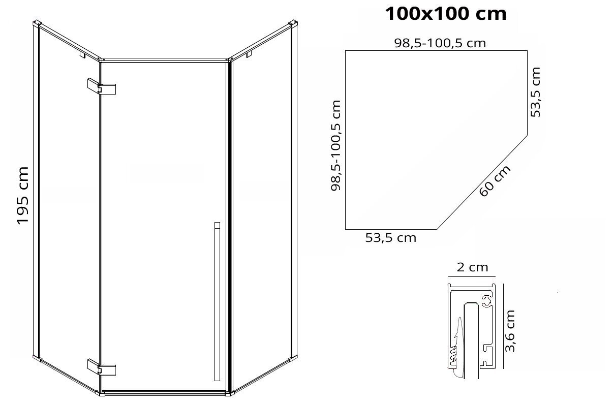 Dušikabiin REA Diamond black mat, 80x80, 90x90, 100x100 cm цена и информация | Dušikabiinid | kaup24.ee