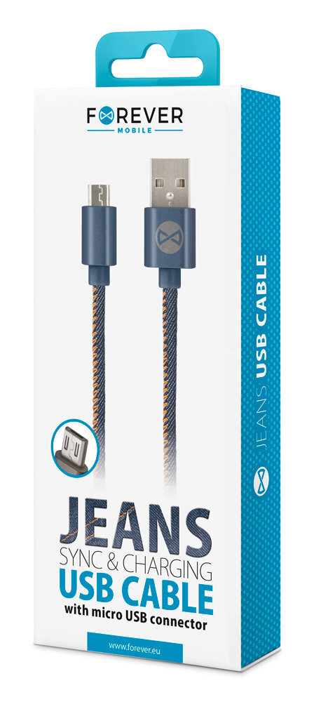 Forever micro USB cable jeans, 1m 2A цена и информация | Mobiiltelefonide kaablid | kaup24.ee