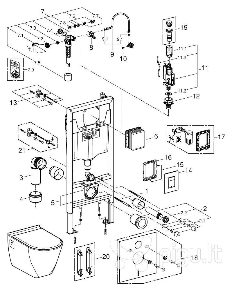 WC komplekt Grohe Serel 5in1: WC varjatud raam + WC + nupp + aeglaselt sulguv kaas + fresh lõhnakonteiner + helikindel tihend hind ja info | WС-potid | kaup24.ee