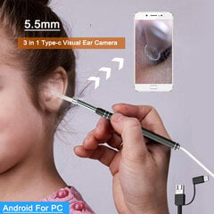 (1 m) Minikaamera tüüp C USB C endoskoopkaamerad Full HD 6 LED Waterpoof Visual Earpick autode ülevaatus iPhone'i jaoks Android Borescope kõrvavaha eemaldamise komplektid hind ja info | Massaažiseadmed | kaup24.ee