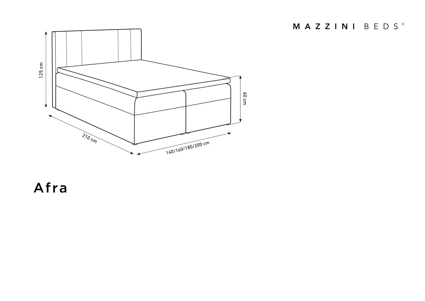 Voodi Mazzini sofas Afra 180x200 cm, must цена и информация | Voodid | kaup24.ee