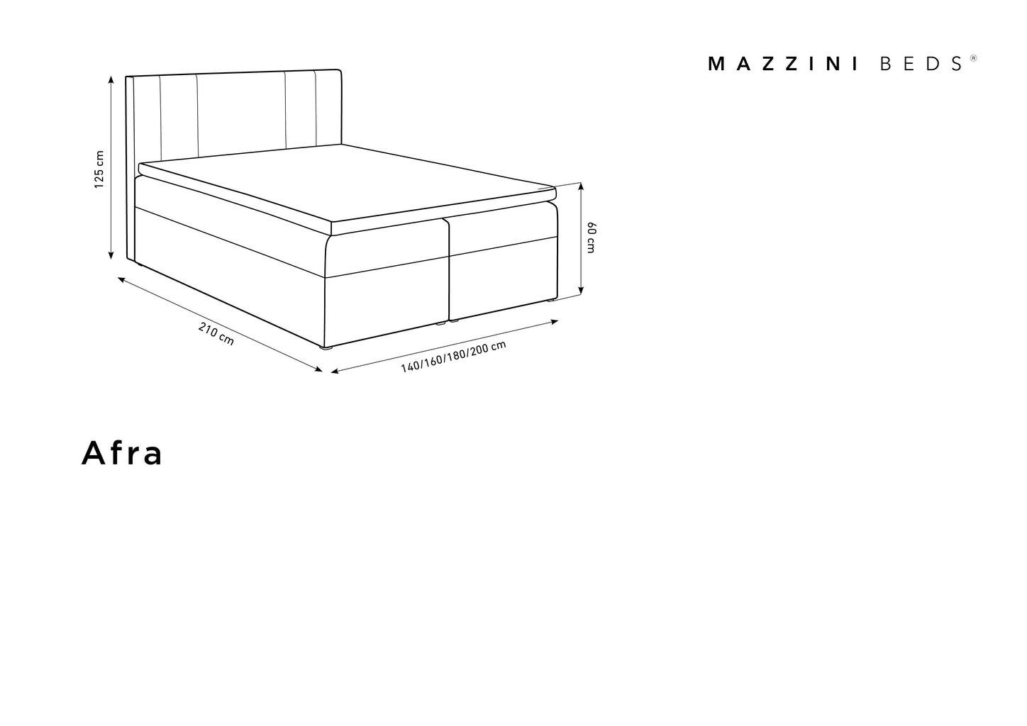 Voodi Mazzini sofas Afra 140x200 cm, must цена и информация | Voodid | kaup24.ee