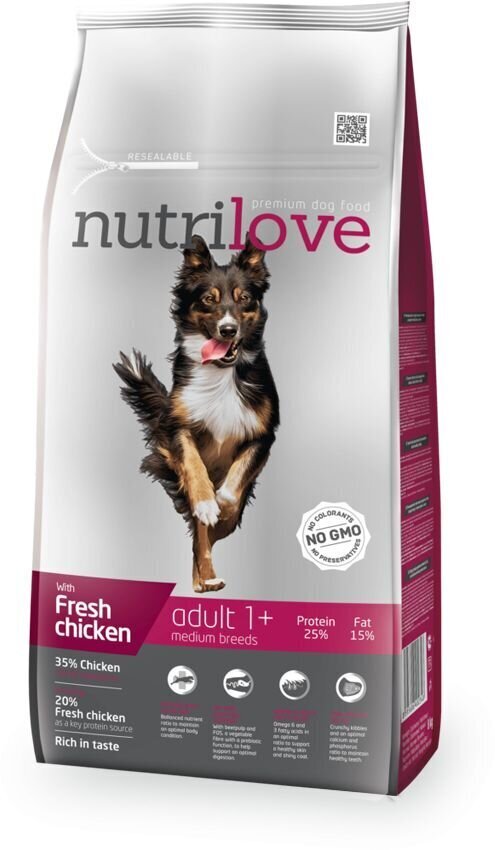 Nutrilove koeratoit adult medium fresh chicken 8 kg цена и информация | Kuivtoit koertele | kaup24.ee