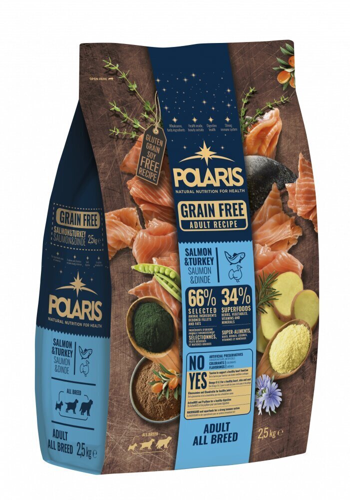 Polaris teraviljavaba täisööt salmon-turkey 2,5 kg hind ja info | Kuivtoit koertele | kaup24.ee