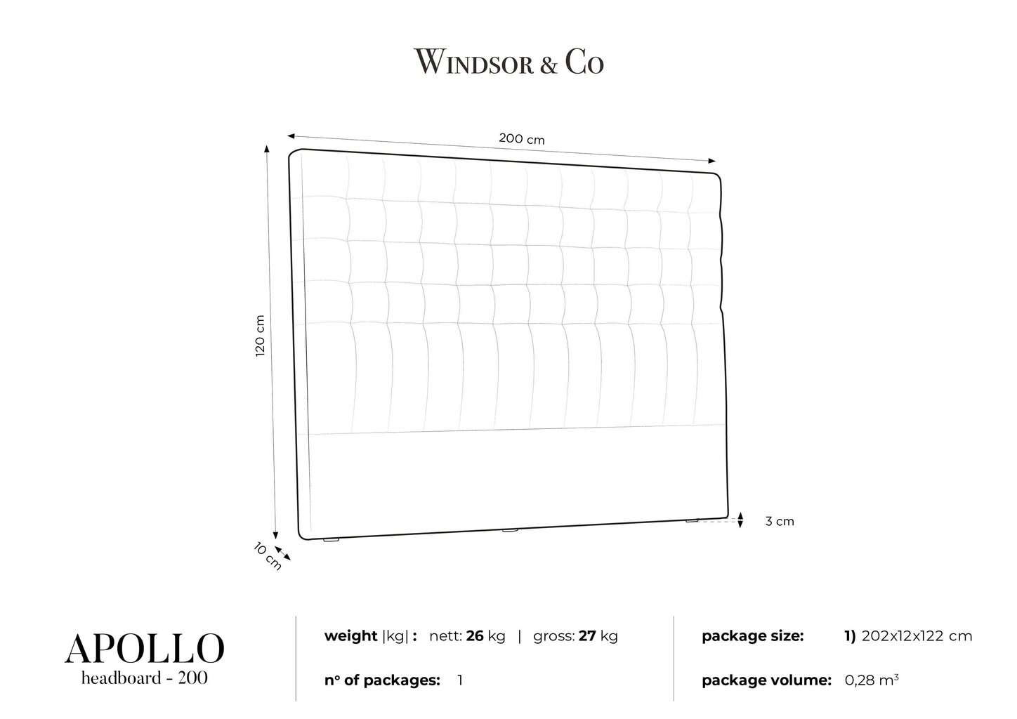 Voodipeats Windsor and Co Apollo 200 cm, hall hind ja info | Voodid | kaup24.ee