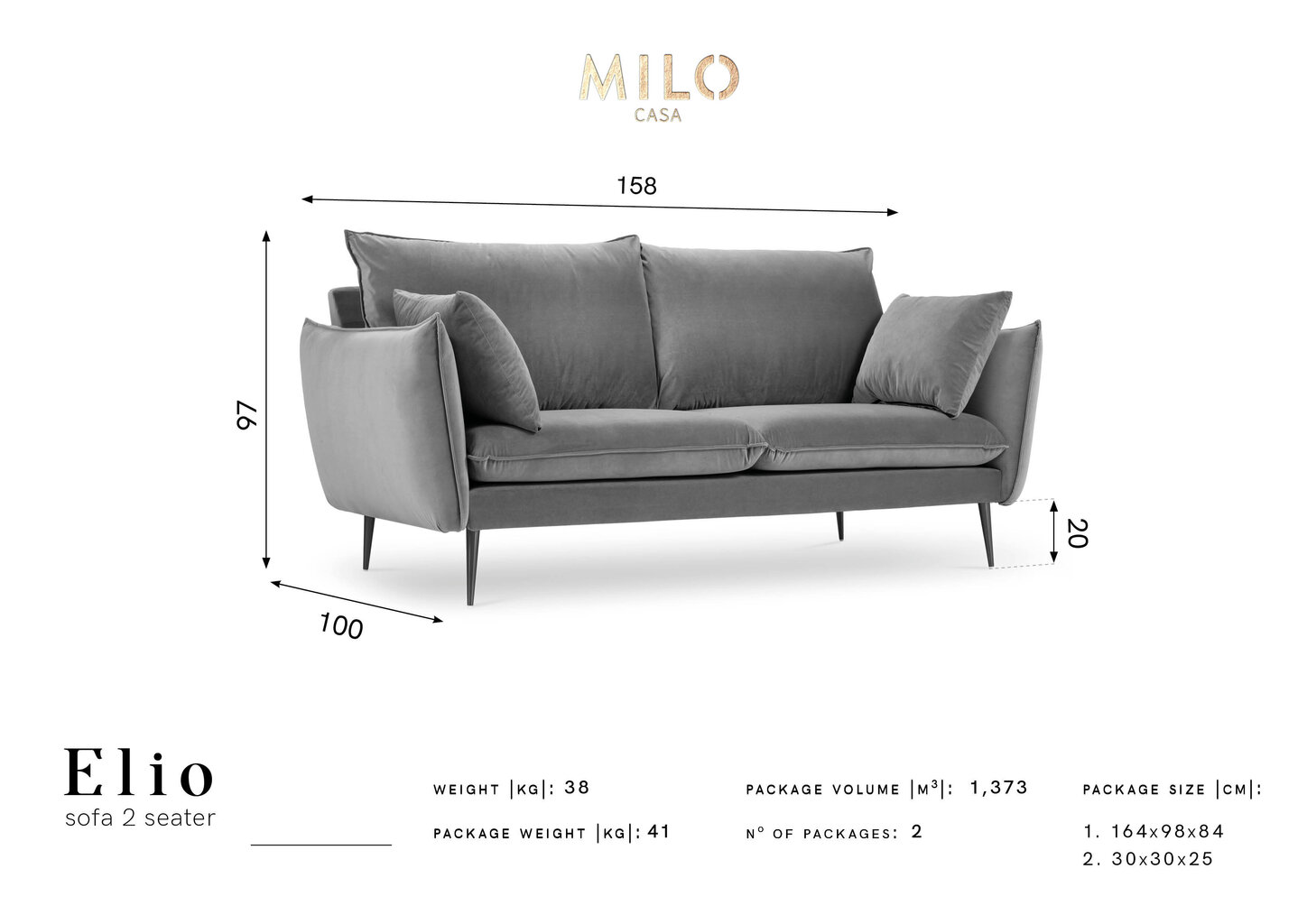 Kahekohaline sametdiivan Milo Casa Elio, sinine/must цена и информация | Diivanid ja diivanvoodid | kaup24.ee