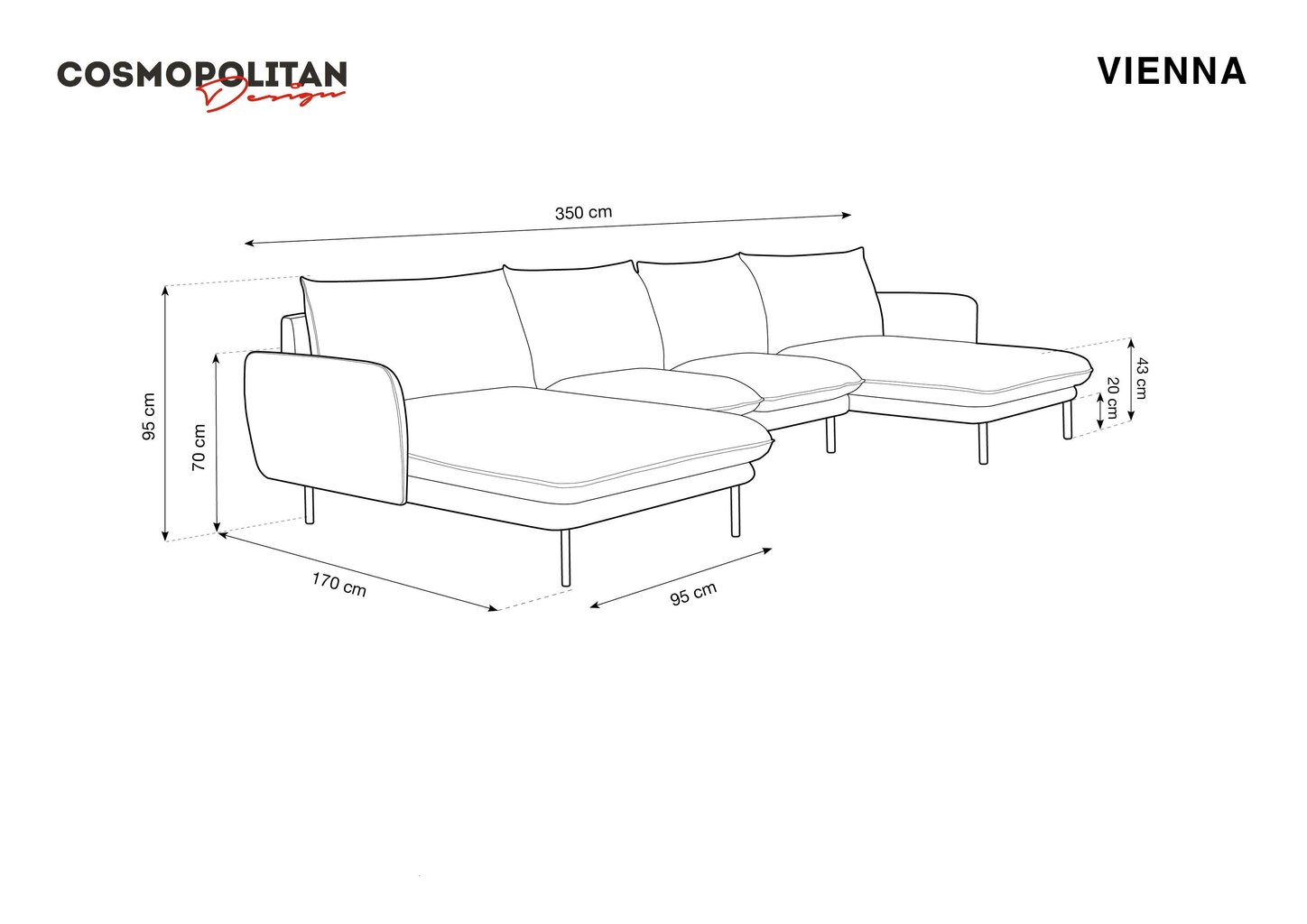 Pehme nurgadiivan Cosmopolitan Design Panoramic Vienna F1, tumehall цена и информация | Nurgadiivanid ja nurgadiivanvoodid | kaup24.ee