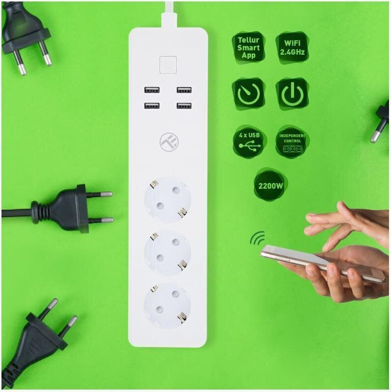 Tellur pikendusjuhe WiFi Power Strip, 1,8 m, valge hind ja info | Pikendusjuhtmed, kaablid | kaup24.ee