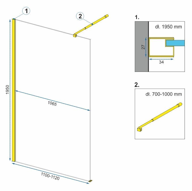 Dušisein REA Aero Gold 90,100,110,120 cm цена и информация | Dušikabiinide uksed ja seinad | kaup24.ee