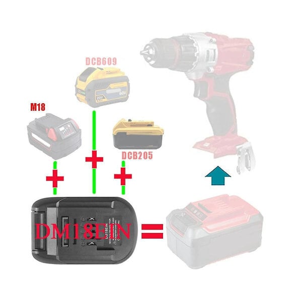 DM18EIN akumuunduri adapteri laadija DeWalt 18V 20V liitiumioonaku Einhelli liitiumtööriista jaoks [dB} must hind ja info | Akutrellid ja akukruvikeerajad | kaup24.ee