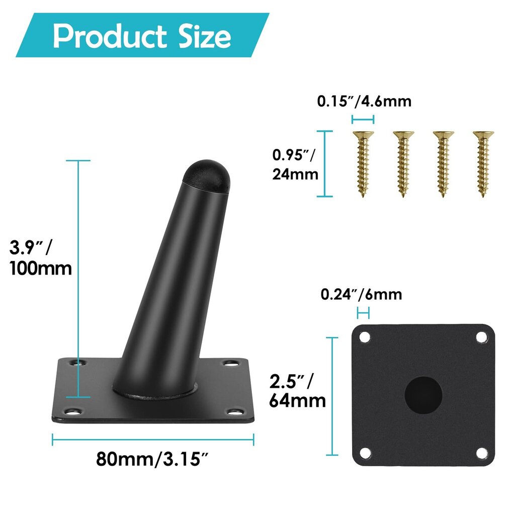 Komplektis 4 mööblijalga, kandevõime kuni 600 KG, 10 cm metallist kapi jalad, koonused lauajalad, mööblijalg kapile, diivan, kruvide ja libisemiskindla vaikse alusega, must hind ja info | Vannitoa sisustuselemendid ja aksessuaarid | kaup24.ee
