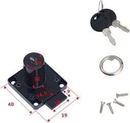 pakki tsingisulamist nukklukk, must, ruudukujuline mööbli jaoks, sahtlid, kapid, 4 võtmega uksed, 40 x 39 mm hind ja info | Vannitoa sisustuselemendid ja aksessuaarid | kaup24.ee