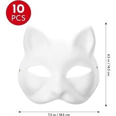 10 tk. Värvitav kassimask Loomade maskeer Ise ise valged maskid poolmaskid Halloween lastele Cosplay maskid kostüümipidu Populaarne цена и информация | Карнавальные костюмы | kaup24.ee