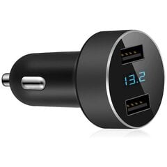 Kahe USB-autolaadija 4,8A väljundiga autoadapter sigaretisüütaja pingemõõtja LG jne jaoks, must hind ja info | Akulaadijad | kaup24.ee