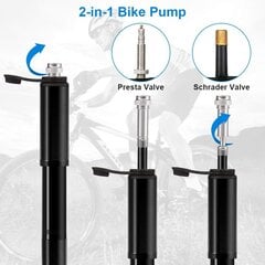 Jalgrattapump, minikõrgsurvepump 160 PSI / 11 baari klapp, sobib Presta / Schrader kerge alumiiniumsulamist maanteeratta MTB BMX käsipump koos spordipalli nõelaga hind ja info | Käsitööriistad | kaup24.ee