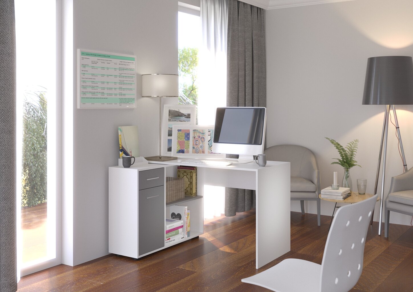 Kirjutuslaud Adrk Furniture Saulo, valge/hall цена и информация | Arvutilauad, kirjutuslauad | kaup24.ee