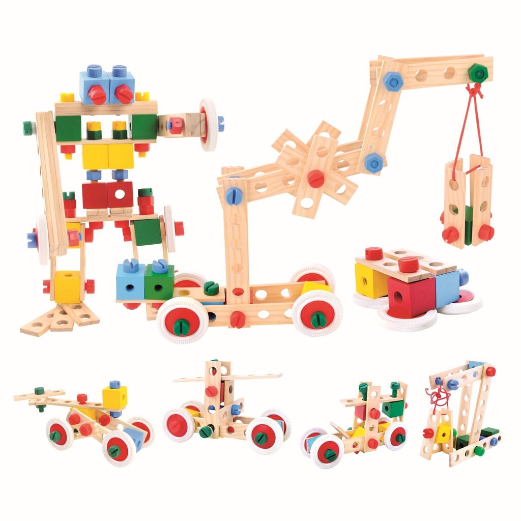 Laste puidust konstruktori komplekt Bino, 120-osaline цена и информация | Arendavad mänguasjad | kaup24.ee
