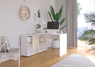 Kirjutuslaud Adrk Furniture Eliseo, valge/tamm цена и информация | Компьютерные, письменные столы | kaup24.ee