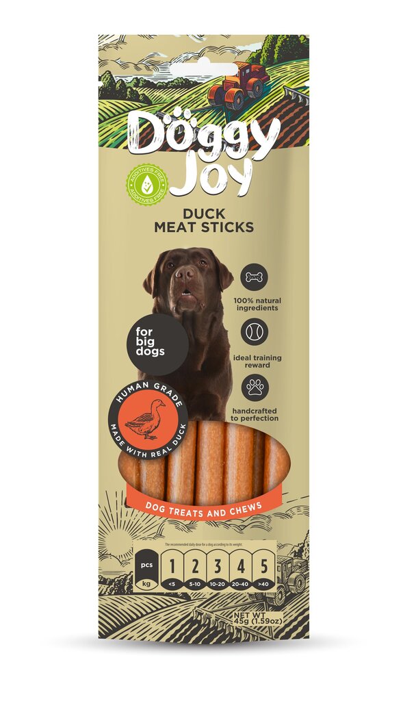 Doggy Joy duck meat sticks närimismaiused koertele 45g цена и информация | Maiustused koertele | kaup24.ee