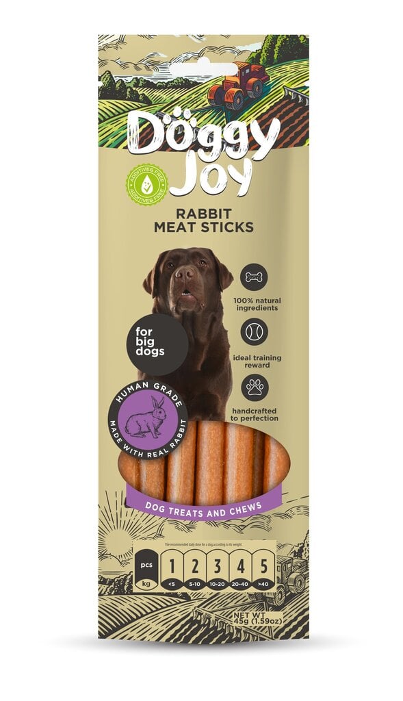 Doggy Joy rabbit meat sticks närimismaiused koertele 45g цена и информация | Maiustused koertele | kaup24.ee