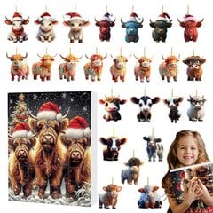 (24tkB)24tk/komplekti jõulude advendikalender. Countdown Highland Cow ripats Jõulupuu rippuvad kaunistused lastele kingitus jõulukalender цена и информация | Календари, ежедневники | kaup24.ee