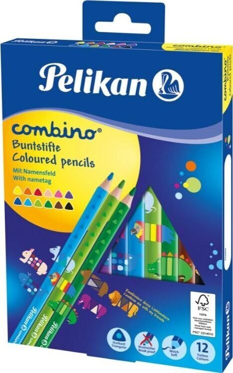 Värvipliiats 12 värvi Pelikan Combino jäme kolmn. SOFT, 12 värvi цена и информация | Kunstitarbed, voolimise tarvikud | kaup24.ee