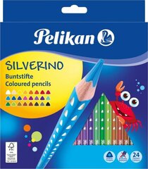 Pelikan Карандаши цветные, Silverino, трехгранные, SOFT тонкий, 24 цветов  цена и информация | Принадлежности для рисования, лепки | kaup24.ee