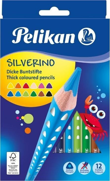 Värvipliiats 12 värvi Pelikan Silverino SOFT hind ja info | Kunstitarbed, voolimise tarvikud | kaup24.ee