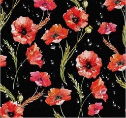 Kangas Poppies, 160 x 100cm, must, punane hind ja info | Kangad | kaup24.ee