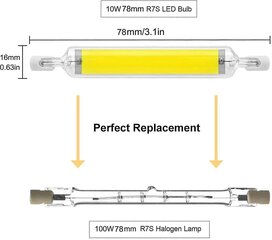 2 pakk 10w 78mm R7s Led lambipirnid hämardatav jahe valge 6000-6500k 100w halogeen J78 asendus, kahe otsaga R7s alustoru, 360 valgusvihu nurk, energiasäästlik hind ja info | LED ribad | kaup24.ee