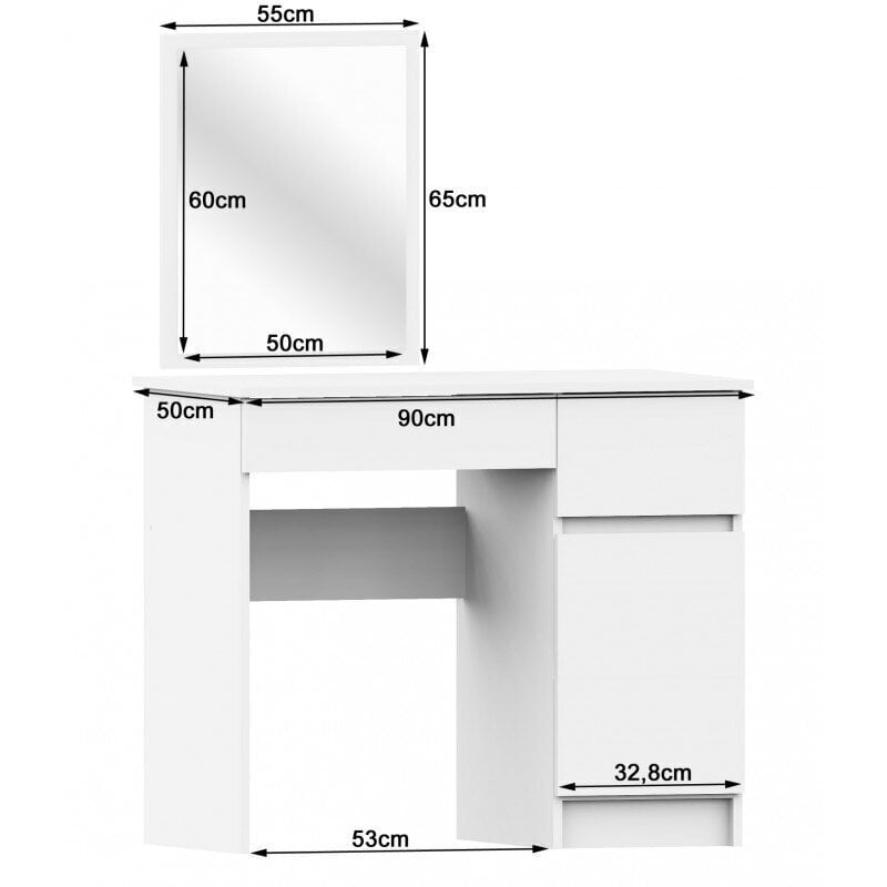 Meigilaud NORE P-2/SL peegliga 500x600 mm, valge hind ja info | Tualettlauad | kaup24.ee