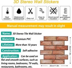 10 tk 3D telliskivist tapeet Isekleepuv seinakleebis, 3D seinapaneelide kleebised, seinamaaling, PVC kleepuv seinaplaat, seinakaunistused, dekoratiivkleebiste tapeet (PVC) цена и информация | Другие принадлежности для мебели | kaup24.ee