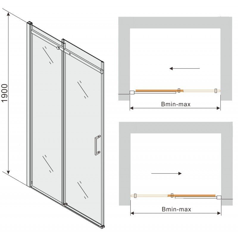 Duši lükanduks Mexen Omega, 8 mm, 100,120,130,140,150,160x190 cm, black hind ja info | Dušikabiinide uksed ja seinad | kaup24.ee