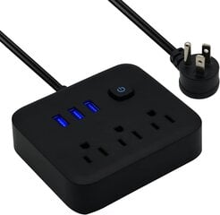 Toiteplokk USB-ga, 3 pistikupesa pikendust, 3 USB-porti, ülepingevaba kaitse, lameda pistikuga laualaadimisjaama mitme pistikupesaga ühiselamu, kodu, kontori, kruiisilaeva, reisimise, UL nimekirjas, must цена и информация | Прикольные подарки | kaup24.ee