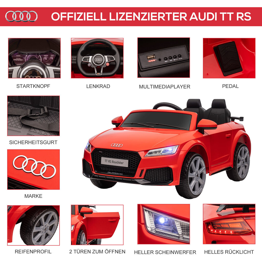 Kahekohaline laste elektriauto Homcom Audi TT RS Roadster, punane цена и информация | Laste elektriautod | kaup24.ee