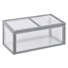 Теплица Outsunny Cold Frame с крышкой, устойчивая к атмосферным воздействиям, из дерева и поликарбоната, серая, 90x46x40 см цена и информация | Теплицы | kaup24.ee