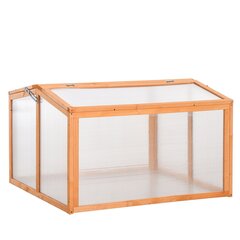 Теплица Outsunny Cold Frame с крышкой, устойчивая к атмосферным воздействиям, из дерева и поликарбоната, оранжевая, 90x80x58 см цена и информация | Теплицы | kaup24.ee