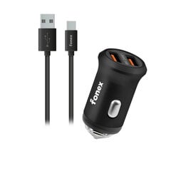 Автомобильное зарядное устройство Fonex 2xUSB с кабелем Type-C SCK2TB, 2,1А, чёрное цена и информация | Зарядные устройства для телефонов | kaup24.ee