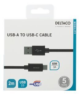 Deltaco USBC-1134M, USB A, USB C, 2m hind ja info | Mobiiltelefonide kaablid | kaup24.ee