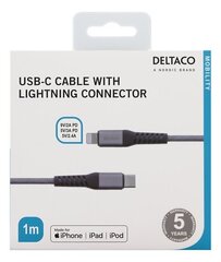 Deltaco IPLH-314M, USB C, Lightning, 1m hind ja info | Mobiiltelefonide kaablid | kaup24.ee