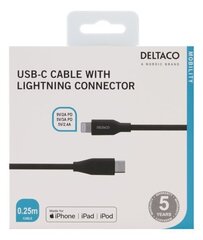 Deltaco IPLH-301M, USB C, Lightning, 0.25m hind ja info | Mobiiltelefonide kaablid | kaup24.ee