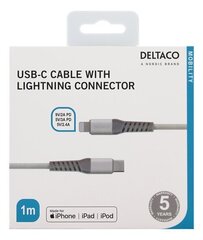 Deltaco IPLH-312M, USB C, Lightning, 1m hind ja info | Mobiiltelefonide kaablid | kaup24.ee