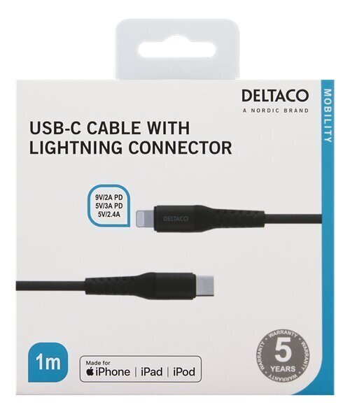 Deltaco IPLH-313M, USB C, Lightning, 1m hind ja info | Mobiiltelefonide kaablid | kaup24.ee