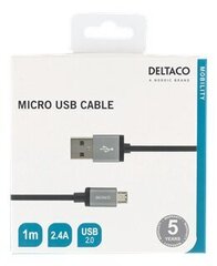 Deltaco MICRO-110F, USB A, USB Micro B, 1m hind ja info | Mobiiltelefonide kaablid | kaup24.ee