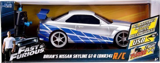 Raadio teel juhitav automudel Simba Jada Toy Fast & Furious Nissan Skyline GTR 1:16 hind ja info | Poiste mänguasjad | kaup24.ee