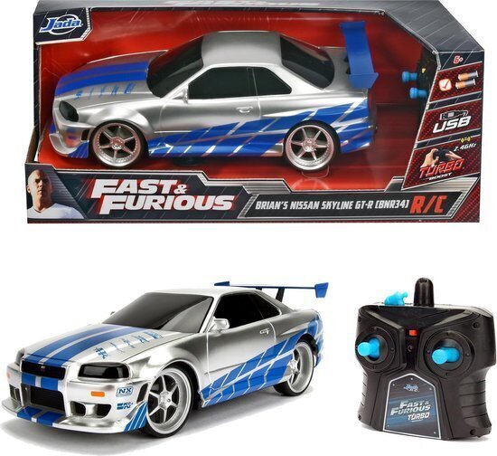 Raadio teel juhitav automudel Simba Jada Toy Fast & Furious Nissan Skyline GTR 1:16 hind ja info | Poiste mänguasjad | kaup24.ee