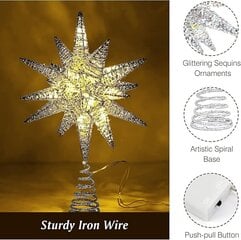 Верхушка для рождественской елки со звездами - серебристые светодиодные огни для украшения рождественской елки, блестящая железная верхушка для рождественской елки Moravian Star, внутреннее рождественское украшение, подходит для вечеринки, дома, спальни, офиса цена и информация | Гирлянды | kaup24.ee