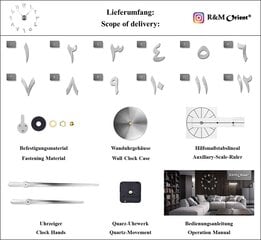 3D арабские настенные часы DIY Mute для домашнего декора, подарка, гостиной, домашнего офиса, 2 года гарантии (серебристые) цена и информация | Радиоприемники и будильники | kaup24.ee