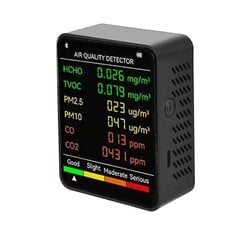 6-in-1 Pm2,5 Pm10 Hcho Tvoc Co Co2 multifunktsionaalne õhukvaliteedi detektor LCD-ekraaniga, õhukvaliteedi tester - valge/must hind ja info | Suitsuandurid, gaasiandurid | kaup24.ee